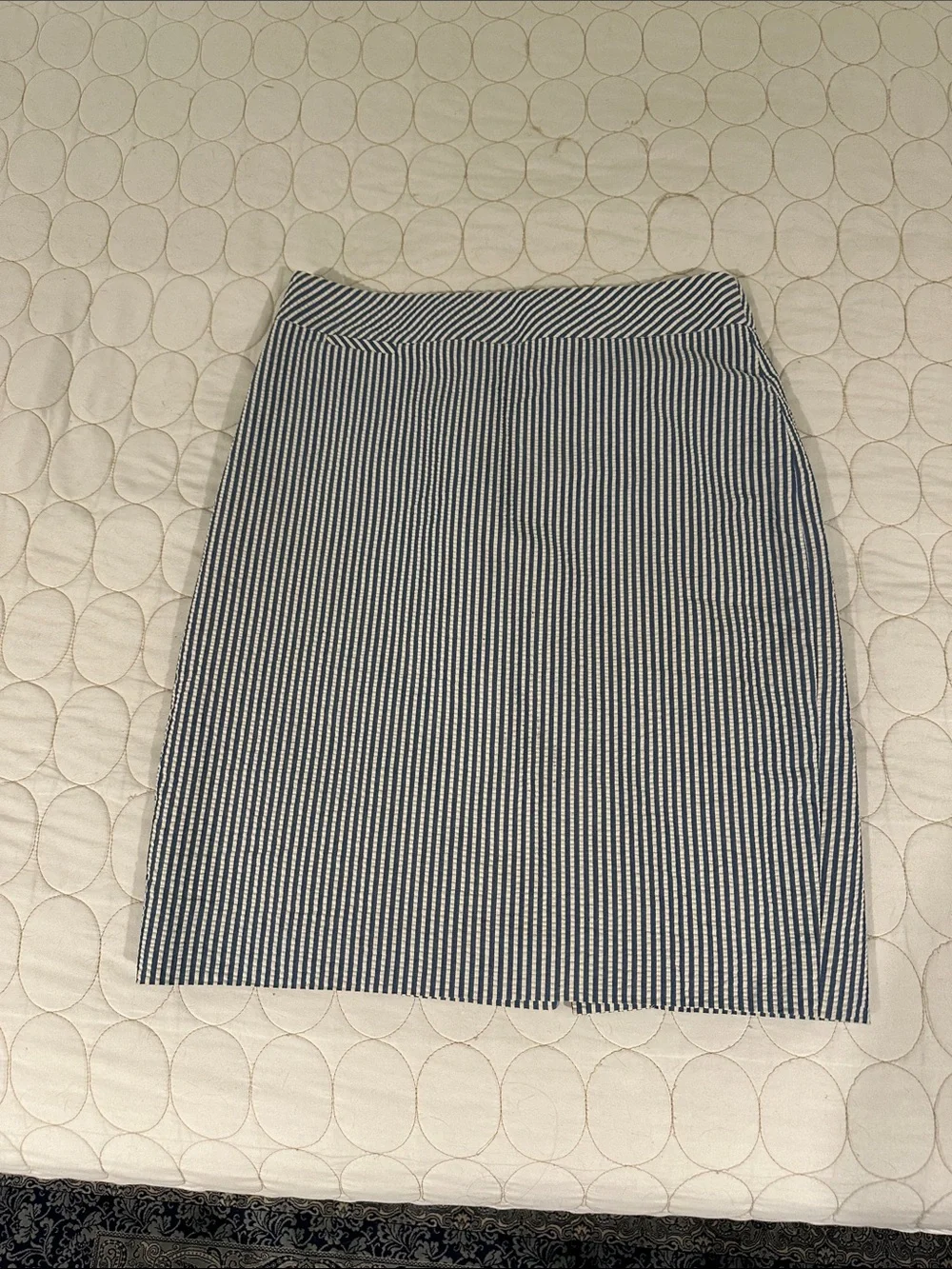 J. Crew Navy and White Striped Pencil Skirt